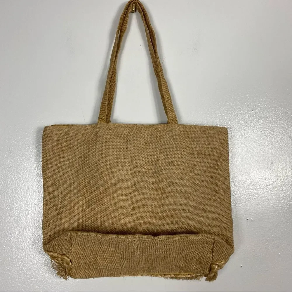 salt & umber jute and sea shell beach bag